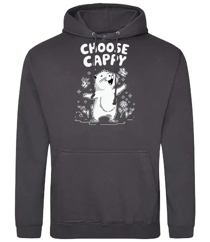 Choose Cappy - capybara, positivity, monochrome, whimsical, flowers, butterflies, cheerful, cute, cartoon - Standard Hoodie