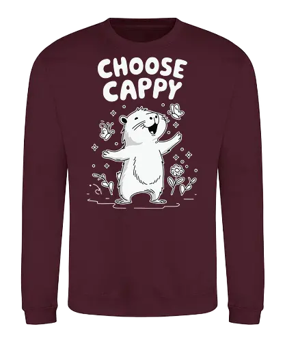 Choose Cappy - capybara, positivity, monochrome, whimsical, flowers, butterflies, cheerful, cute, cartoon - Sweatshirt