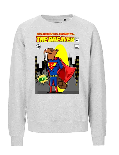 The Breaver - Biber, Superheld, mutig, Comics, Humor, lustig, Eichhörnchen, Kettensäge, Wortspiel, süß, Mashup, eigenartig, kreativ, Waldheld, Cartoon, Parodie, einzigartig, verspielt, fantasievoll, kühn, Comicbuch, Superkraft, Kinder - Fairtrade Sweatshirt