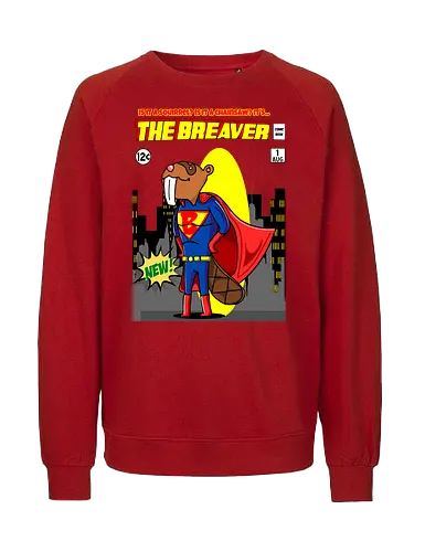 The Breaver - Biber, Superheld, mutig, Comics, Humor, lustig, Eichhörnchen, Kettensäge, Wortspiel, süß, Mashup, eigenartig, kreativ, Waldheld, Cartoon, Parodie, einzigartig, verspielt, fantasievoll, kühn, Comicbuch, Superkraft, Kinder - Fairtrade Sweatshirt