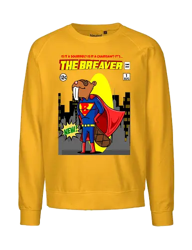 The Breaver - Biber, Superheld, mutig, Comics, Humor, lustig, Eichhörnchen, Kettensäge, Wortspiel, süß, Mashup, eigenartig, kreativ, Waldheld, Cartoon, Parodie, einzigartig, verspielt, fantasievoll, kühn, Comicbuch, Superkraft, Kinder - Fairtrade Sweatshirt