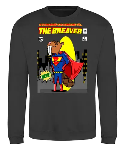 The Breaver - Biber, Superheld, mutig, Comics, Humor, lustig, Eichhörnchen, Kettensäge, Wortspiel, süß, Mashup, eigenartig, kreativ, Waldheld, Cartoon, Parodie, einzigartig, verspielt, fantasievoll, kühn, Comicbuch, Superkraft, Kinder - Sweatshirt