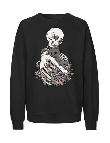 Cuddle Cat - Katzenliebe, Schwarze Katze, Skelett - Fairtrade Sweatshirt