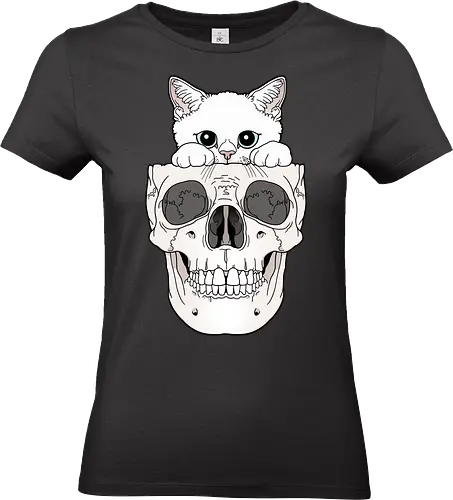 White Kitty & Skull - Weiße Katze, Katzenliebe, Skelett - Standard T-Shirt (Frauen)