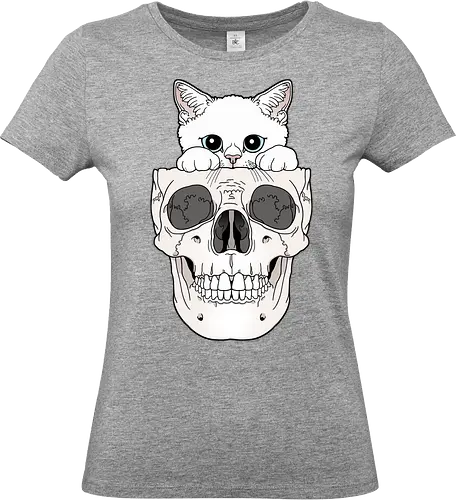 White Kitty & Skull - Weiße Katze, Katzenliebe, Skelett - Standard T-Shirt (Frauen)