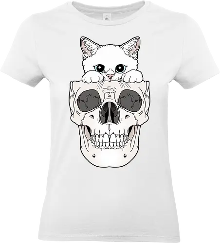 White Kitty & Skull - Weiße Katze, Katzenliebe, Skelett - Standard T-Shirt (Frauen)