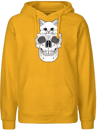 White Kitty & Skull - Weiße Katze, Katzenliebe, Skelett - Fairtrade Hoodie