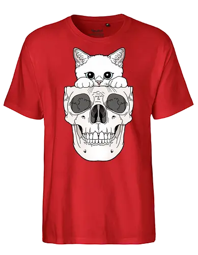 White Kitty & Skull - Weiße Katze, Katzenliebe, Skelett - Fairtrade T-Shirt