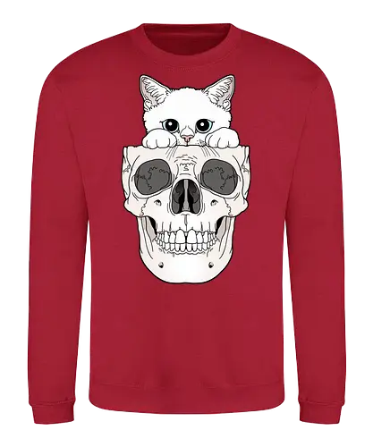 White Kitty & Skull - Weiße Katze, Katzenliebe, Skelett - Sweatshirt