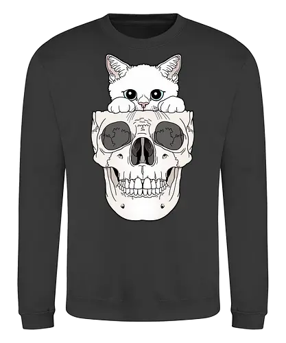 White Kitty & Skull - Weiße Katze, Katzenliebe, Skelett - Sweatshirt