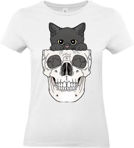 Black Kitty & Skull - Schwarze Katze, Schädel, Katzenliebe - Standard T-Shirt (Frauen)