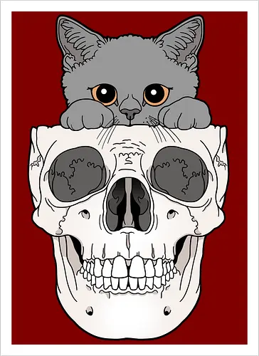 Grey Kitty & Skull