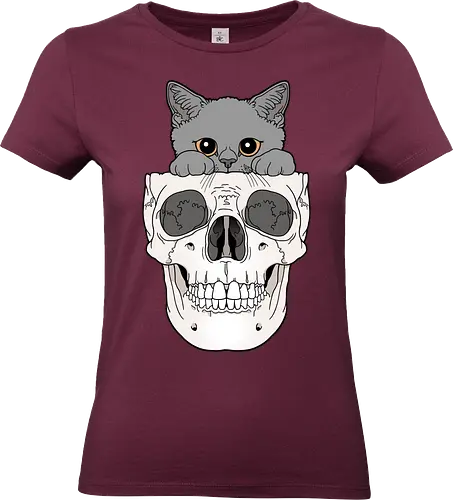 Grey Kitty & Skull - Katze, Katzenliebe, Skelett - Standard T-Shirt (Frauen)