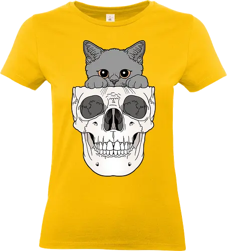 Grey Kitty & Skull - Katze, Katzenliebe, Skelett - Standard T-Shirt (Frauen)