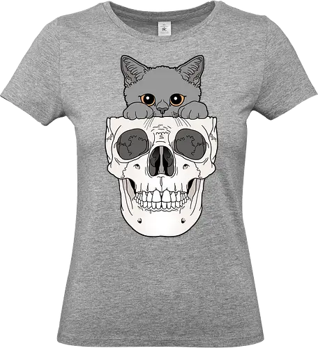 Grey Kitty & Skull - Katze, Katzenliebe, Skelett - Standard T-Shirt (Frauen)