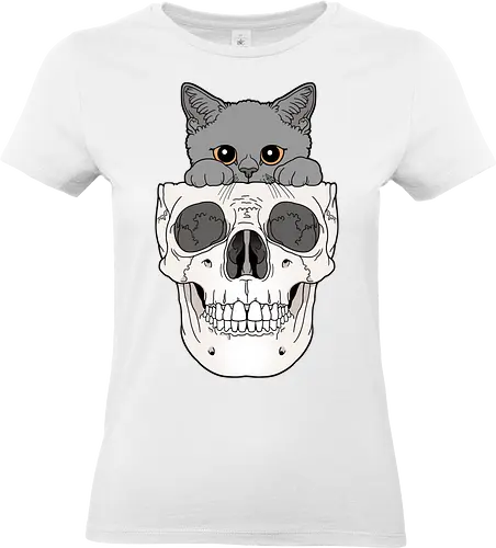 Grey Kitty & Skull - Katze, Katzenliebe, Skelett - Standard T-Shirt (Frauen)