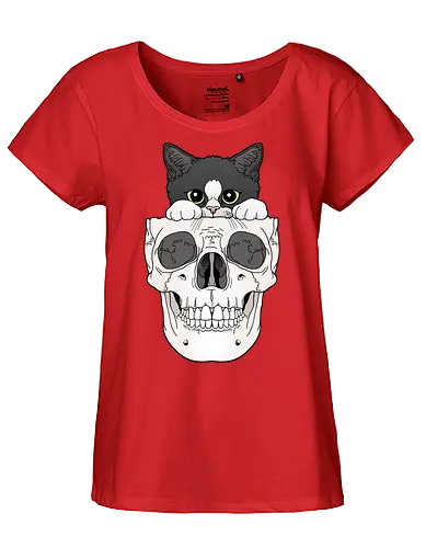 Tuxedo Kitty & Skull - Tuxedo, Tuxedokatze, Skull - Fairtrade Girl Shirt