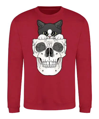 Tuxedo Kitty & Skull - Tuxedo, Tuxedokatze, Skull - Sweatshirt