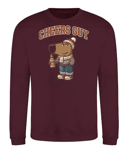 Cheers Guy - chill guy, dog, cheers, beer, drinking, internet meme, beverage, brew, food and drink, pop art, funny, trending, instagram, tiktok, facebook meme, meme viral, funny meme, hype, viral, christmas, winter, vintage design, retro colors, cool, snow, chilling, don't care, idgaf, rum, kawaii, sake, ale - Sweatshirt