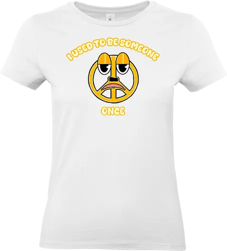 Peace Sign Used to Be Someone (Das Peace-Zeichen War Einmal Jemand) - Friedenssymbol, Sarkasmus, sarkastisch, schwarzer Humor, Cartoon-Design, gelbes Symbol, lustige Illustration, spielerisches Design, nachdenkliche Kunst, außergewöhnlich, offbeat, lustig, Ironie, symbolische Kunst, Humorliebhaber, schrullig, Statement-Kunst, einzigartiger Stil, frech, witziges Design, Peace sign, peace symbol - Standard T-Shirt (Frauen)