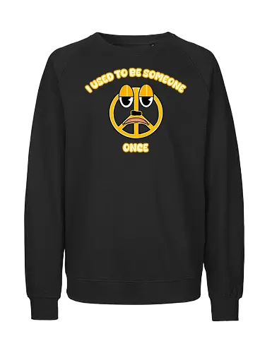 Peace Sign Used to Be Someone (Das Peace-Zeichen War Einmal Jemand) - Friedenssymbol, Sarkasmus, sarkastisch, schwarzer Humor, Cartoon-Design, gelbes Symbol, lustige Illustration, spielerisches Design, nachdenkliche Kunst, außergewöhnlich, offbeat, lustig, Ironie, symbolische Kunst, Humorliebhaber, schrullig, Statement-Kunst, einzigartiger Stil, frech, witziges Design, Peace sign, peace symbol - Fairtrade Sweatshirt