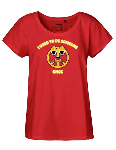 Peace Sign Used to Be Someone (Das Peace-Zeichen War Einmal Jemand) - Friedenssymbol, Sarkasmus, sarkastisch, schwarzer Humor, Cartoon-Design, gelbes Symbol, lustige Illustration, spielerisches Design, nachdenkliche Kunst, außergewöhnlich, offbeat, lustig, Ironie, symbolische Kunst, Humorliebhaber, schrullig, Statement-Kunst, einzigartiger Stil, frech, witziges Design, Peace sign, peace symbol - Fairtrade Girl Shirt