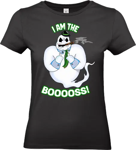The Booss! (Der Booss!) - Geistwitz, Halloweenhumor, gruseliger Anführer, Horrorliebhaber, Süßes oder Saures, lustiges Geist-Design, Boo-Witz, Spuk-Saison, Chef der Gespenster, Scherzdesign, lustiger Grusel, Cartoon-Geist, Geisterhumor, Humorvolle Geister, Halloweenliebhaber, unheimlicher Spaß, skurriler Humor, Chef-Witz, Halloween-Tipp, trickreiche Geister, ghost, halloween, horror, funny, wordplay, boss, gangster, gang, gangsta - Standard T-Shirt (Frauen)