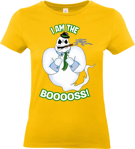 The Booss! (Der Booss!) - Geistwitz, Halloweenhumor, gruseliger Anführer, Horrorliebhaber, Süßes oder Saures, lustiges Geist-Design, Boo-Witz, Spuk-Saison, Chef der Gespenster, Scherzdesign, lustiger Grusel, Cartoon-Geist, Geisterhumor, Humorvolle Geister, Halloweenliebhaber, unheimlicher Spaß, skurriler Humor, Chef-Witz, Halloween-Tipp, trickreiche Geister, ghost, halloween, horror, funny, wordplay, boss, gangster, gang, gangsta - Standard T-Shirt (Frauen)