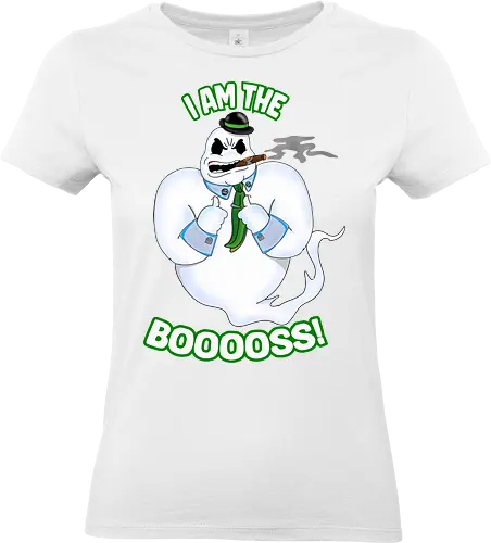 The Booss! (Der Booss!) - Geistwitz, Halloweenhumor, gruseliger Anführer, Horrorliebhaber, Süßes oder Saures, lustiges Geist-Design, Boo-Witz, Spuk-Saison, Chef der Gespenster, Scherzdesign, lustiger Grusel, Cartoon-Geist, Geisterhumor, Humorvolle Geister, Halloweenliebhaber, unheimlicher Spaß, skurriler Humor, Chef-Witz, Halloween-Tipp, trickreiche Geister, ghost, halloween, horror, funny, wordplay, boss, gangster, gang, gangsta - Standard T-Shirt (Frauen)