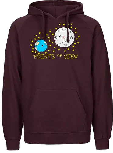 Points of View (Sichtweisen) - Perspektive, Sichtweise, Mond, Erde, kleiner, Cartoon, Niedlich, Humor, Blickwinkel, Universum, Weltraum, Planeten, Perspektivenwechsel, kreativ, Design, Anpassung, Himmel, Ansichten, astronomisch, Galaxie, Weltanschauung, cute, kawaii, süß, niedlich - Fairtrade Hoodie