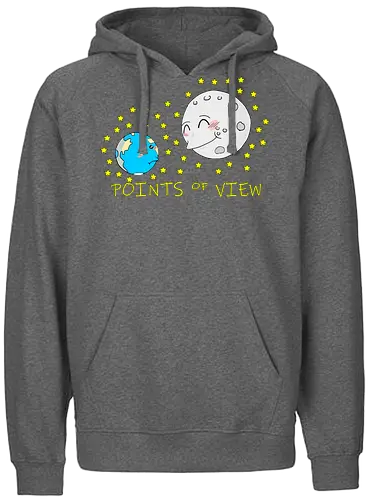 Points of View (Sichtweisen) - Perspektive, Sichtweise, Mond, Erde, kleiner, Cartoon, Niedlich, Humor, Blickwinkel, Universum, Weltraum, Planeten, Perspektivenwechsel, kreativ, Design, Anpassung, Himmel, Ansichten, astronomisch, Galaxie, Weltanschauung, cute, kawaii, süß, niedlich - Fairtrade Hoodie