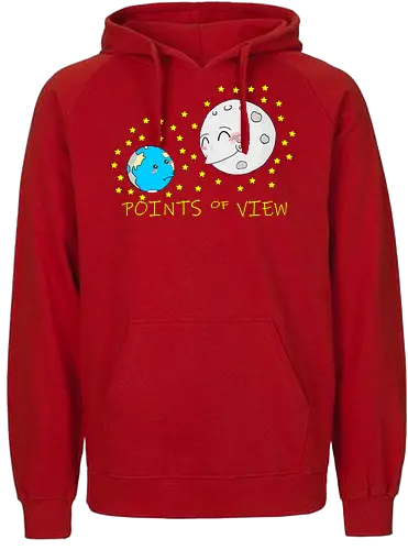 Points of View (Sichtweisen) - Perspektive, Sichtweise, Mond, Erde, kleiner, Cartoon, Niedlich, Humor, Blickwinkel, Universum, Weltraum, Planeten, Perspektivenwechsel, kreativ, Design, Anpassung, Himmel, Ansichten, astronomisch, Galaxie, Weltanschauung, cute, kawaii, süß, niedlich - Fairtrade Hoodie