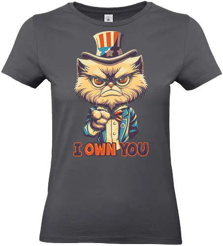 I Own You - cat, cat lover, kitten, kitty, pop art, vintage colors, retro design, cute cat, uncle sam, pet, animals, parody, funny, meme, joke, independent day, don't tread on me, 1776, Gadsden, american cat, american, 4th of july, US flag, american clothing, usa, freedom, patriotic, american flag, 2nd amendment, I Want You - Standard T-Shirt (Frauen)
