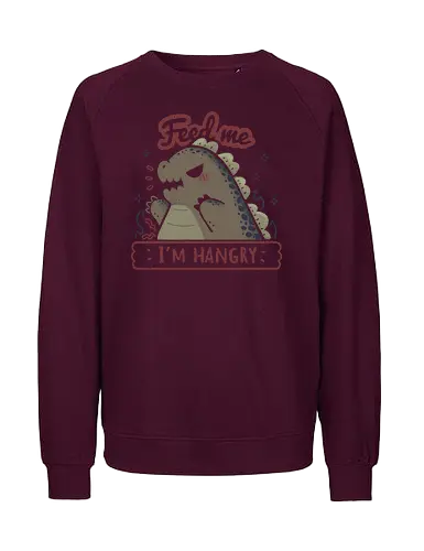 Kawaii Hangry Kaiju - angry, feed me, kaiju, Kaiju, dinosaur, food, funny, hunger, gluttony, monster, xmorfina, hangry, kawaii kaiju, cute kaiju, hungry - Fairtrade Sweatshirt