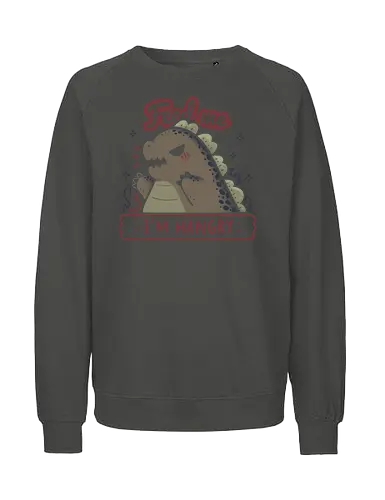 Kawaii Hangry Kaiju - angry, feed me, kaiju, Kaiju, dinosaur, food, funny, hunger, gluttony, monster, xmorfina, hangry, kawaii kaiju, cute kaiju, hungry - Fairtrade Sweatshirt