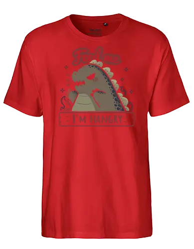 Kawaii Hangry Kaiju - angry, feed me, kaiju, Kaiju, dinosaur, food, funny, hunger, gluttony, monster, xmorfina, hangry, kawaii kaiju, cute kaiju, hungry - Fairtrade T-Shirt