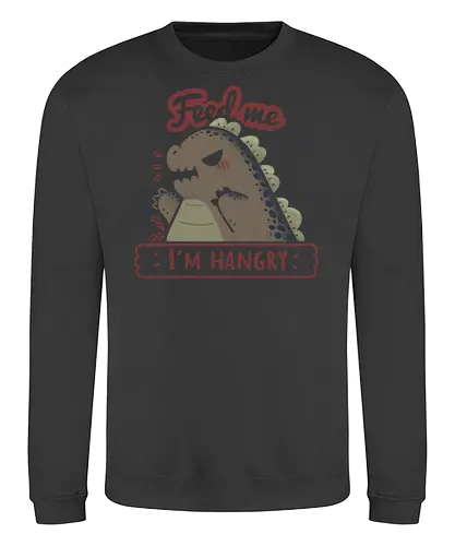 Kawaii Hangry Kaiju - angry, feed me, kaiju, Kaiju, dinosaur, food, funny, hunger, gluttony, monster, xmorfina, hangry, kawaii kaiju, cute kaiju, hungry - Sweatshirt