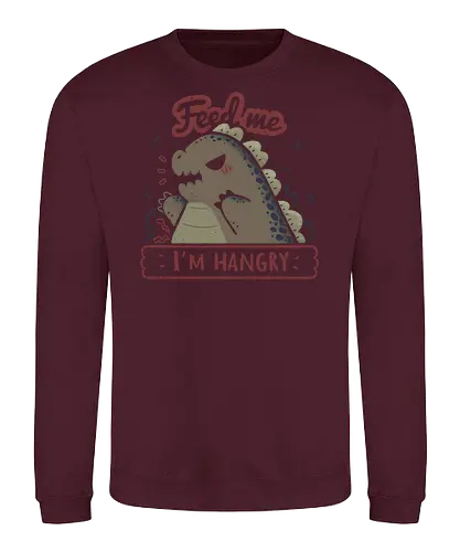 Kawaii Hangry Kaiju - angry, feed me, kaiju, Kaiju, dinosaur, food, funny, hunger, gluttony, monster, xmorfina, hangry, kawaii kaiju, cute kaiju, hungry - Sweatshirt