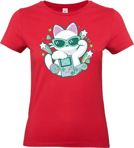 90s Cute Cat - 90s, 90 vibes, gamer, cute cat, gameboy, tamagotchi, joystick, videogame, gaming, player, technology, maneki neko, retro, vintage, xmorfina - Standard T-Shirt (Frauen)