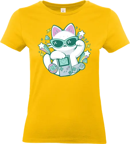 90s Cute Cat - 90s, 90 vibes, gamer, cute cat, gameboy, tamagotchi, joystick, videogame, gaming, player, technology, maneki neko, retro, vintage, xmorfina - Standard T-Shirt (Frauen)