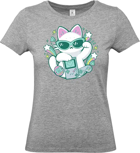 90s Cute Cat - 90s, 90 vibes, gamer, cute cat, gameboy, tamagotchi, joystick, videogame, gaming, player, technology, maneki neko, retro, vintage, xmorfina - Standard T-Shirt (Frauen)