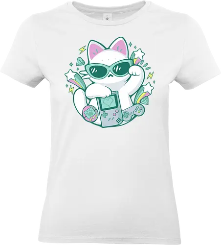 90s Cute Cat - 90s, 90 vibes, gamer, cute cat, gameboy, tamagotchi, joystick, videogame, gaming, player, technology, maneki neko, retro, vintage, xmorfina - Standard T-Shirt (Frauen)