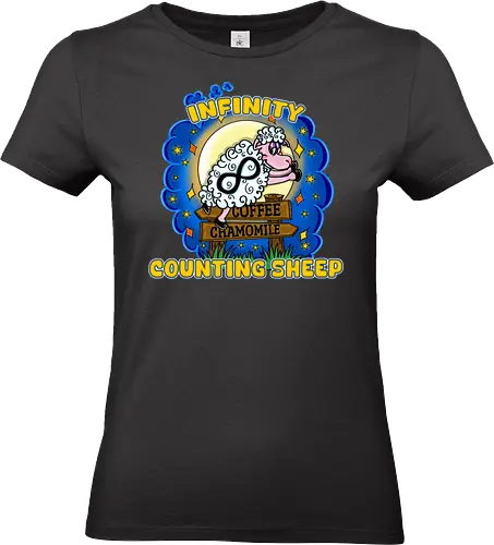Infinity Counting Sheep (Unendliche Schäfchenzähler) - schlaflos, Schaf, Schäfchenzählen, Humor, vintage, Cartoon, süß, retro, Nachteulen, Witz, Schlafenszeit, Schlaflosigkeit, Schlaf-Humor, lustig, Entspannen, witzig, popkulturell, Parodie, verspielt, Einschlafen, counting sheep - Standard T-Shirt (Frauen)