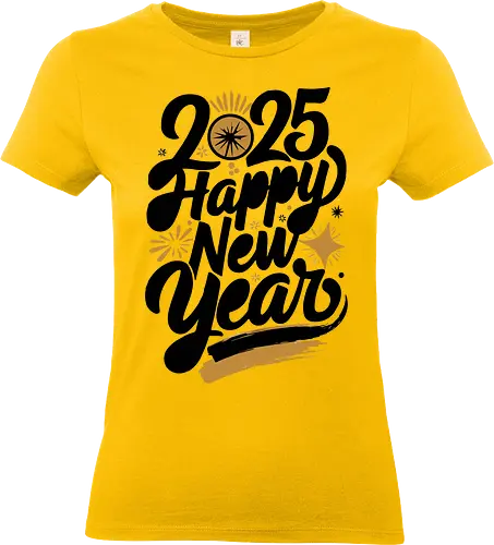2025 Happy New Year - new year, 2025, celebration, festive, gold, stars, bursts, elegance - Standard T-Shirt (Frauen)