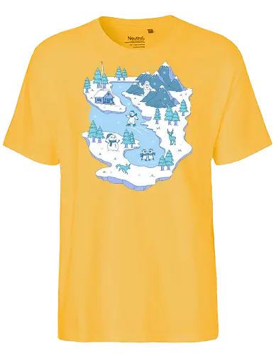 Joyful Winter - winter, joyful, joy, merry Christmas, xmas, Christmas, snowflakes, snow, ice skating, penguin - Fairtrade T-Shirt
