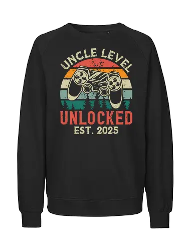 Uncle Level Unlocked Est. 2025 - retro, game controller, vintage, colorful, stripes, gaming, playful, uncle, level unlocked, established - Fairtrade Sweatshirt