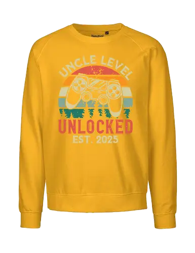 Uncle Level Unlocked Est. 2025 - retro, game controller, vintage, colorful, stripes, gaming, playful, uncle, level unlocked, established - Fairtrade Sweatshirt