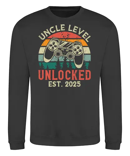 Uncle Level Unlocked Est. 2025 - retro, game controller, vintage, colorful, stripes, gaming, playful, uncle, level unlocked, established - Sweatshirt