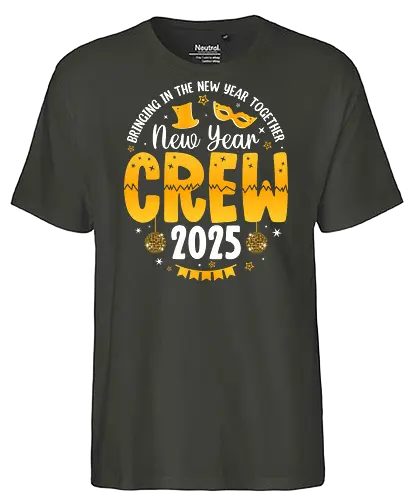 New Year Crew 2025 - new year, celebration, 2025, party, festive, mask, stars, confetti, disco balls - Fairtrade T-Shirt