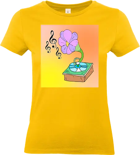 Music Blossom (Musikblüte) - Musik, Blüte, Grammophon, erblühen, surreal, Harmonie, Kunststil, Blume, vintage, künstlerisch, Klang, Anblick, Sinnen, Sinfonie, kreativ, floral, retro, einzigartig, Design, elegant - Standard T-Shirt (Frauen)